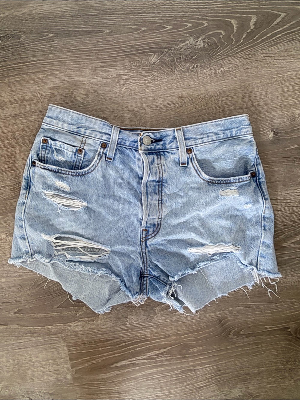 Levi's Light Blue Distressed Denim Cutoff Shorts